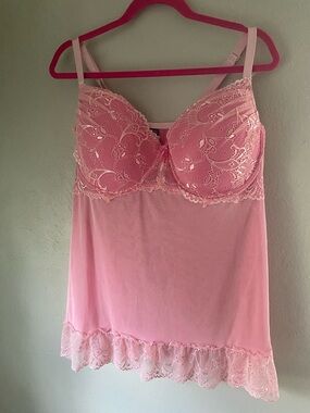 Rene Rofe Pink Lace Underwire Chemise